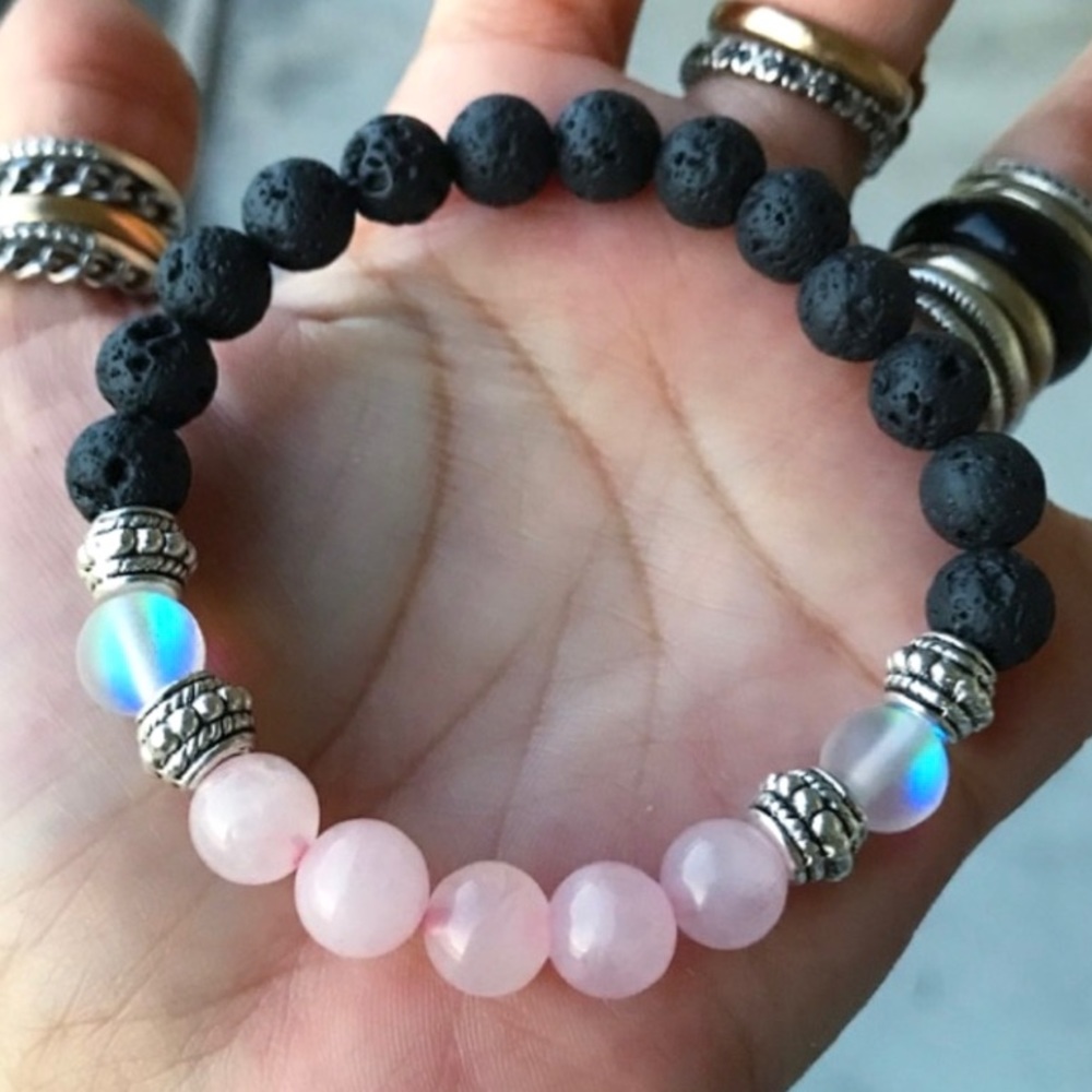 Oil diffuser lava rock + rose quartz + opalite